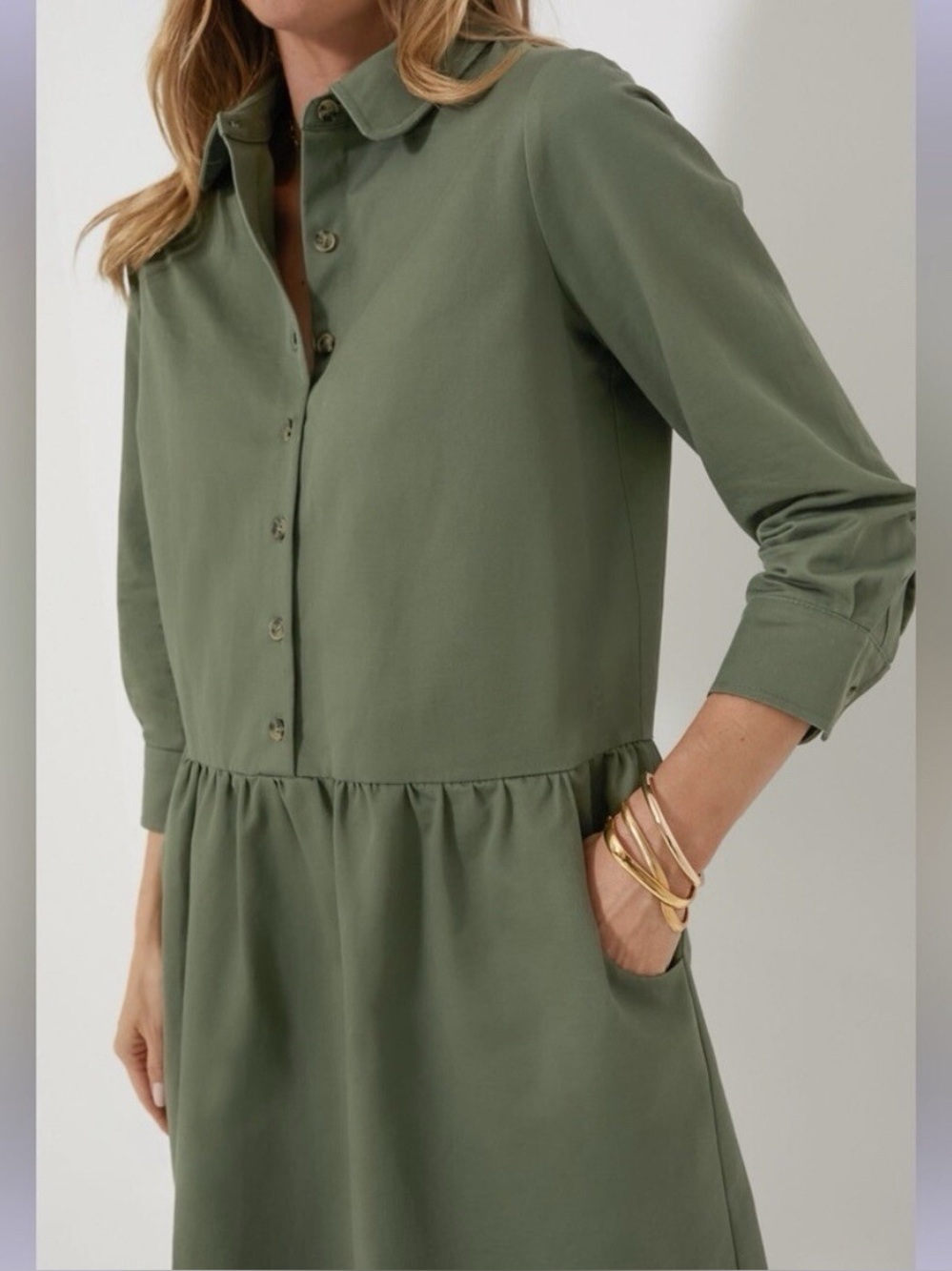 Tuckernuck Olive Utility Shirt Dress Small Drop Waist Midi